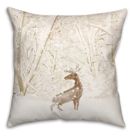 Winter Deer Warm Colors 18x18 Throw Pillow 1 Winter Deer Warm Colors 18x18 Throw Pillow