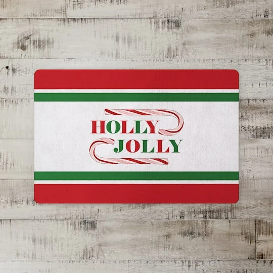 Holly Jolly Candycane Green Red 27x18 Floor Mat 3 Holly Jolly Candycane Green Red 27x18 Floor Mat - Image 3