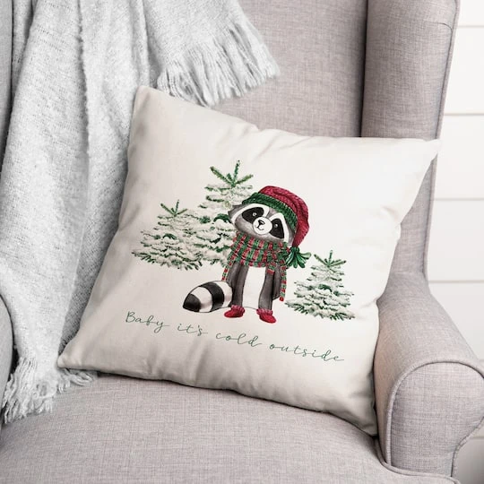 Baby Cold Outside Raccoon 18x18 Throw Pillow 1 Baby Cold Outside Raccoon 18x18 Throw Pillow
