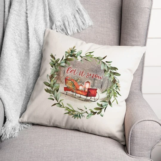 Let It Snow Sled Wreath 18x18 Throw Pillow 1 Let It Snow Sled Wreath 18x18 Throw Pillow