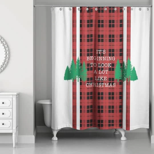 Designs Direct Beginning To Look Like Christmas 71" X 74" Shower Curtain 1 Designs Direct Beginning To Look Like Christmas 71" X 74" Shower Curtain