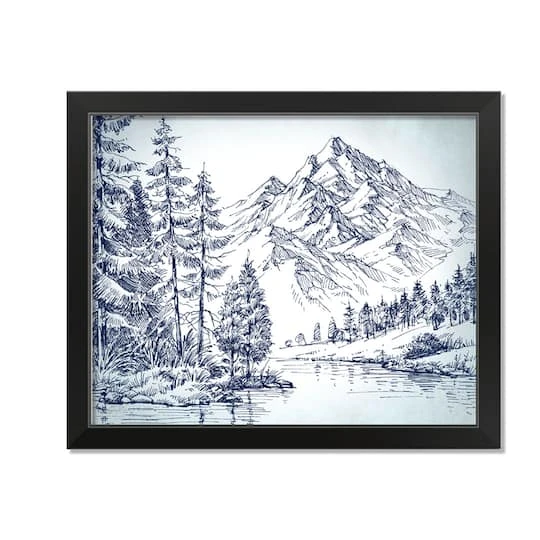 20" Mountain Forest Drawing Framed Wall Art 1 20" Mountain Forest Drawing Framed Wall Art