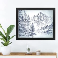 20" Mountain Forest Drawing Framed Wall Art 7 20" Mountain Forest Drawing Framed Wall Art -Michaels Store D518345S 3