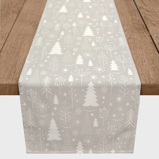 Winter Tree Soft Gray 16x72 Poly Twill Table Runner 3 Winter Tree Soft Gray 16x72 Poly Twill Table Runner - Image 3