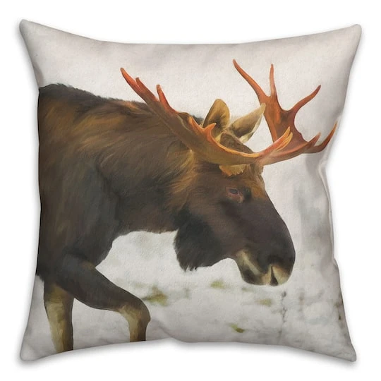 Moose In Snow 18x18 Throw Pillow 2 Moose In Snow 18x18 Throw Pillow - Image 2