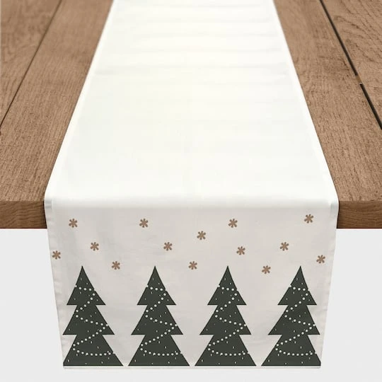 72" Christmas Tree Snow Twill Table Runner 3 72" Christmas Tree Snow Twill Table Runner - Image 3