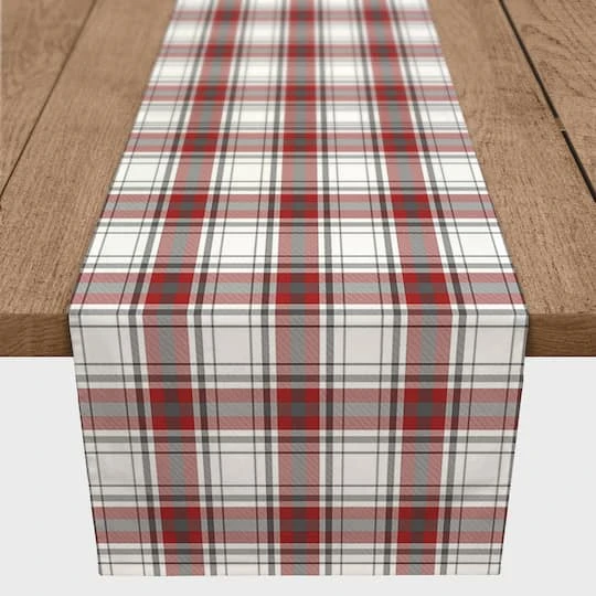 Red Gray Plaid 16x90 Cotton Twill Runner 3 Red Gray Plaid 16x90 Cotton Twill Runner - Image 3