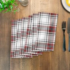 Red Gray Plaid 10x10 Cotton Twill Napkin -Michaels Store D518588S 3