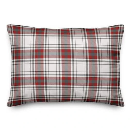Red Gray Plaid 14x20 Throw Pillow 2 Red Gray Plaid 14x20 Throw Pillow - Image 2