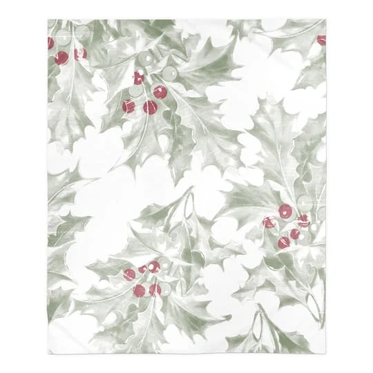 Holly Berry Leaves 50x60 Sherpa Fleece Blanket 1 Holly Berry Leaves 50x60 Sherpa Fleece Blanket