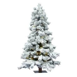 4ft. Pre-Lit Flocked Spruce Artificial Christmas Tree, Warm White Dura-Lit® Lights