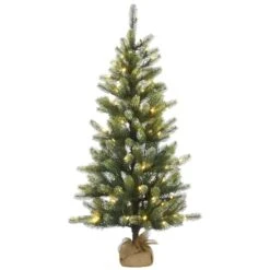 4.5ft. Pre-Lit Trinity Spruce Artificial Christmas Tree With Burlap Base, Clear LED Lights