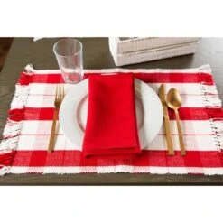 DII® Red Tinsel Plaid Fringed Placemats, 6ct. -Michaels Store D540023S 4