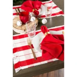 DII® Red Tinsel Plaid Fringed Placemats, 6ct. -Michaels Store D540023S 5