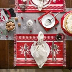 DII® Nordic Snowflake Stripe Jacquard Placemats, 4ct. -Michaels Store D540033S 5