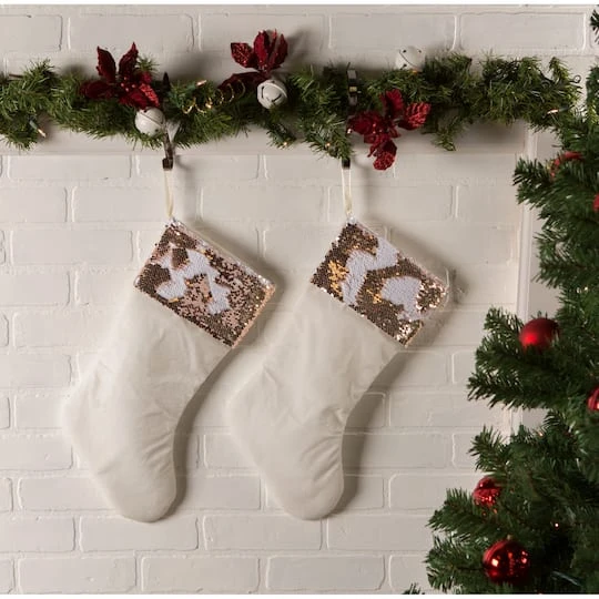 DII® Cream Sequin Velvet Holiday Stocking Set 6 DII® Cream Sequin Velvet Holiday Stocking Set - Image 6