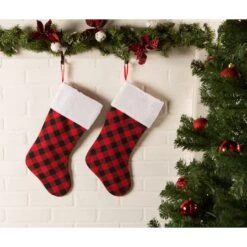 DII® Red & Black Buffalo Check Holiday Stockings Set -Michaels Store D540060S 3
