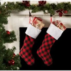 DII® Red & Black Buffalo Check Holiday Stockings Set -Michaels Store D540060S 4
