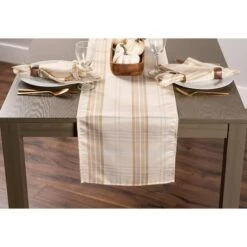 DII® 108" Cream Metallic Plaid Table Runner -Michaels Store D540094S 5