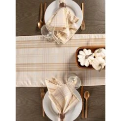DII® 108" Cream Metallic Plaid Table Runner -Michaels Store D540094S 6