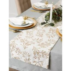 DII® 108" Metallic Holly Leaves Table Runner -Michaels Store D540102S 11