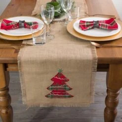 DII® 108" Embroidered Tree Burlap Table Runner -Michaels Store D540105S 3