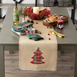 DII® 108" Embroidered Tree Burlap Table Runner -Michaels Store D540105S 7