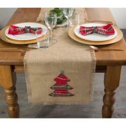 DII® 72" Embroidered Tree Burlap Table Runner -Michaels Store D540106S 4