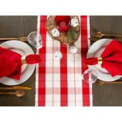 DII® 72" Red Tinsel Plaid Fringed Table Runner -Michaels Store D540107S 5