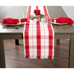 DII® 72" Red Tinsel Plaid Fringed Table Runner -Michaels Store D540107S 7