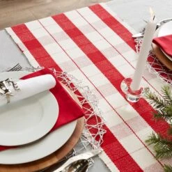 DII® 72" Red Tinsel Plaid Fringed Table Runner -Michaels Store D540107S 8