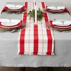 DII® 72" Red Tinsel Plaid Fringed Table Runner -Michaels Store D540107S 9