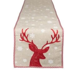 DII® 70" Red Reindeer Embroidered Table Runner