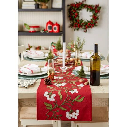 DII® 108" Mistletoe Embroidered Table Runner 5 DII® 108" Mistletoe Embroidered Table Runner - Image 5