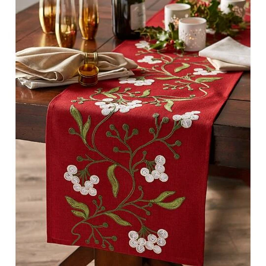 DII® 108" Mistletoe Embroidered Table Runner 7 DII® 108" Mistletoe Embroidered Table Runner - Image 7