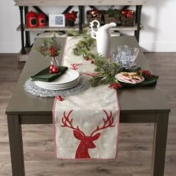 DII® 108" Red Reindeer Embroidered Table Runner -Michaels Store D540115S 10