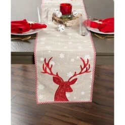 DII® 108" Red Reindeer Embroidered Table Runner -Michaels Store D540115S 7