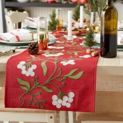 DII® 70" Red Mistletoe Embroidered Table Runner -Michaels Store D540117S 7