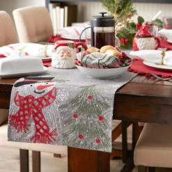DII® 70" Grey Snowman Embroidered Table Runner -Michaels Store D540118S 3
