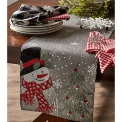 DII® 70" Grey Snowman Embroidered Table Runner -Michaels Store D540118S 5