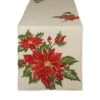 DII® 70" Cream Poinsettia Holly Embroidered Table Runner