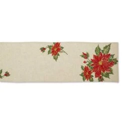 DII® 70" Cream Poinsettia Holly Embroidered Table Runner -Michaels Store D540119S 2