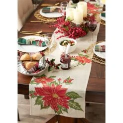 DII® 70" Cream Poinsettia Holly Embroidered Table Runner -Michaels Store D540119S 8