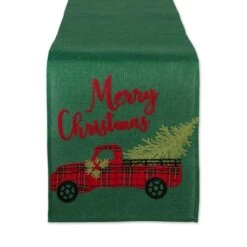 DII® 70" Green Merry Christmas Truck Embroidered Table Runner