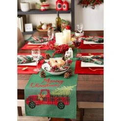 DII® 70" Green Merry Christmas Truck Embroidered Table Runner -Michaels Store D540120S 4