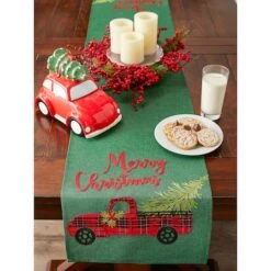 DII® 70" Green Merry Christmas Truck Embroidered Table Runner -Michaels Store D540120S 5