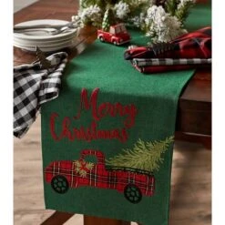 DII® 70" Green Merry Christmas Truck Embroidered Table Runner -Michaels Store D540120S 7