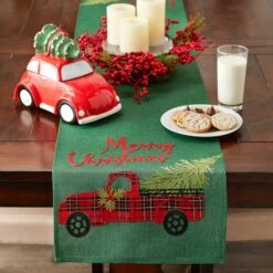 DII® 70" Green Merry Christmas Truck Embroidered Table Runner -Michaels Store D540120S 8