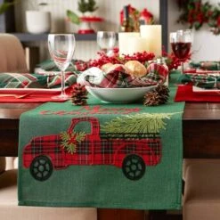 DII® 70" Green Merry Christmas Truck Embroidered Table Runner -Michaels Store D540120S 9