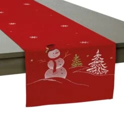 DII® 70" Red Embroidered Snowman Table Runner -Michaels Store D540121S 5